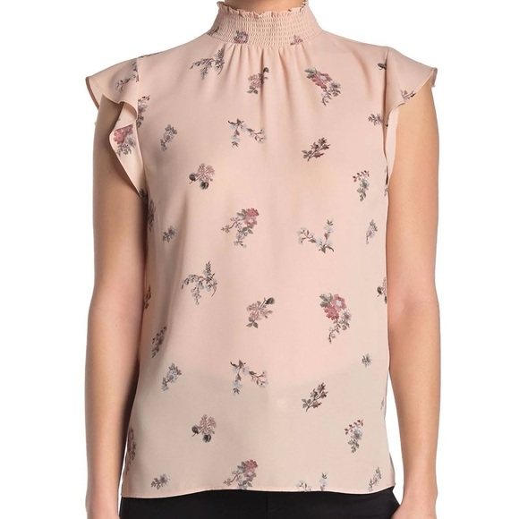 Vince Camuto Smocked Neck Ruffle Sleeve Blouse in Belini - Picture 1 of 11